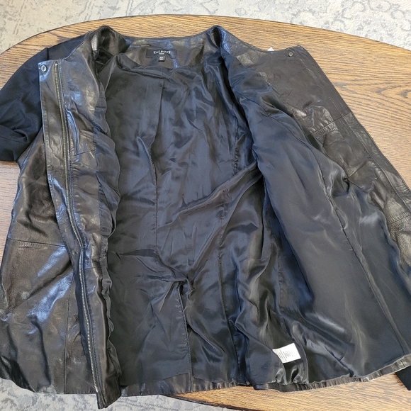 Talbots Black Lamb Skin Leather Jacket with Knit Sleeves Size Women's 12W - Picture 12 of 14